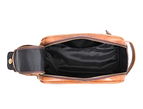 10" Premium Leather Toiletry Travel Pouch With Waterproof Lining | King-Size Handcrafted Vintage Dopp Kit By Aaron Leather Goods (Cerulean) - color: Cerulean