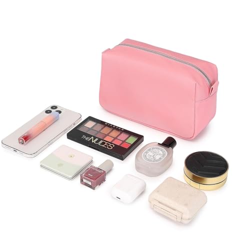 Organizer Bag Lightweight Cosmetic Bag with Ring Clasp Perfect Travel Makeup Bag for Women nylon Stand Up Design (Pink/Nylon) - color: Pink/Nylon