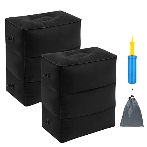 Travel Foot Rest Pillow, Portable Inflatable with Double Hand Pump Adjustable Three Layers Height Pillow for Foot Rest on Airplanes,Cars,Buses,Trains,Office Kids to Sleep on Long Flights (Black 1) - color: Black 1
