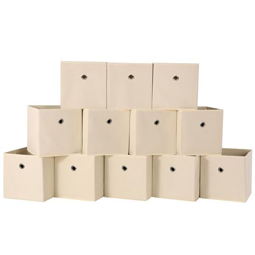 Foldable Storage Cubes Bins ,11 Inch Cloth Storage Cube Fabric Storage Box Cubes Organizer Baskets with Dual Handles for Home Organizer Set of 12 (Creamy-White) - color: Creamy-White, size: 12 Pack