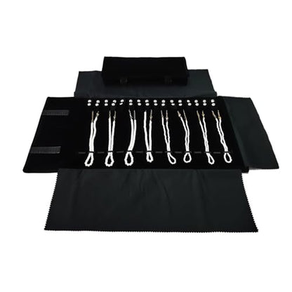 Velet Travel Jewelry Case Roll Bag Organizer for Necklace Bracelet Black Gray Velvet (Black with elastic) - color: Black with elastic