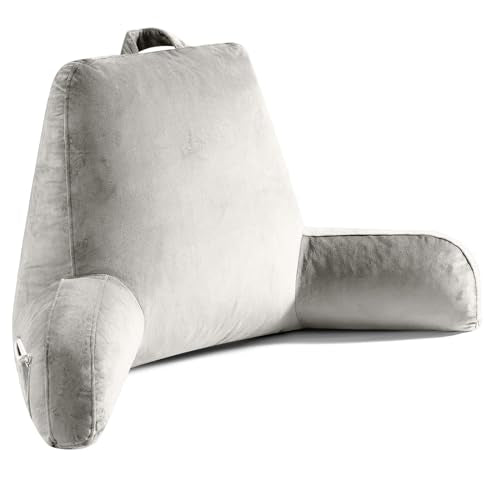 OAISZ Reading Pillow for Sitting in Bed Adult, Reading Pillow with Shredded Memory Foam, Bed Pillow with Washable Cover, Back Pillow Sitting Up with Extend Arms, Light Gery, X-Large - color: Light Grey, size: X-Large