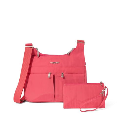 Baggallini Crossbody Travel Bag 11x8.5 Lightweight Water-resistant Nylon Handbag - color: Flamingo