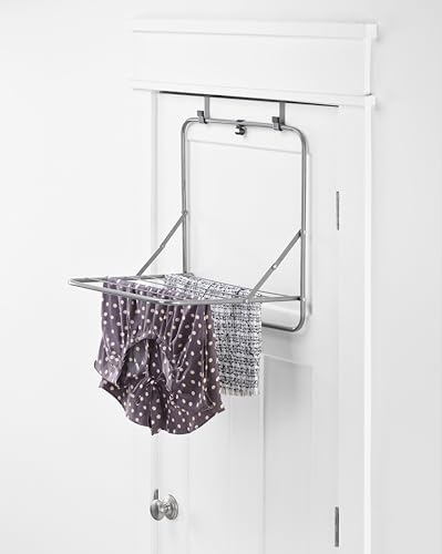 Whitmor Over The Door Drying Rack, 6 Rod Foldable Clothes Drying Rack, Holds 20 lbs, Heavy Duty Towel Rack for Laundry Room, Bathroom, Bedroom, 20" L x 16.14" W x 22" H, Grey - color: Gray, size: 20" L x 16.14" W x 22" H