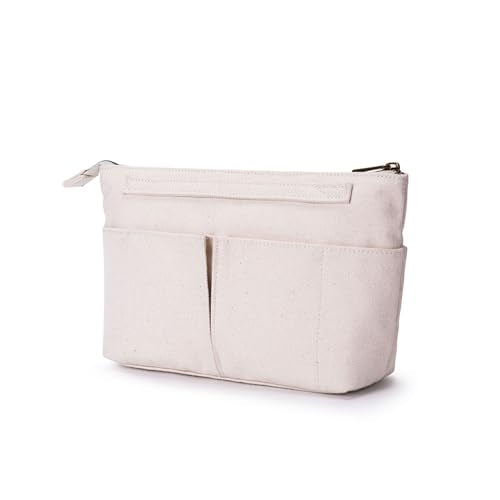 Tote Organizer Insert Purse Organizer for Handbags Cotton Canvas Simple Style Multiple Compartments (Beige) - color: Beige