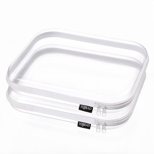 YQBRAO 2-Pack Large Clear Hard Shell Zipper Case White, 1.2mm Heavy-Duty Crush-Proof Makeup Bag, Large Diaper Bag Organizer Pouches, Rigid Clear Zipper Pouches for Toys, Art Supplies & Tech - color: White, size: LL