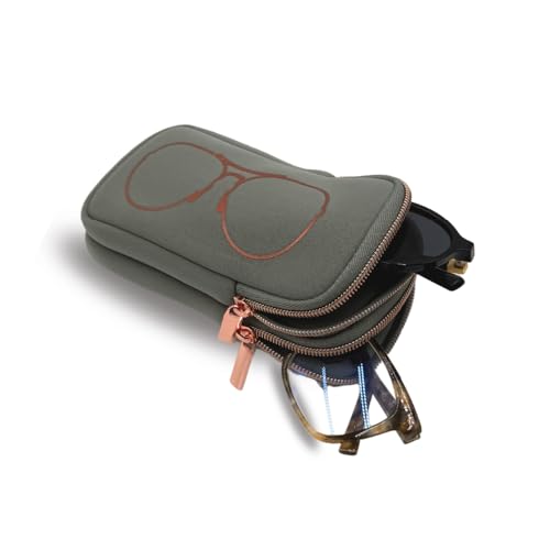 MYTAGALONGS Double Eyeglass Case with 2 Compartments - color: Sage/Rose Gold