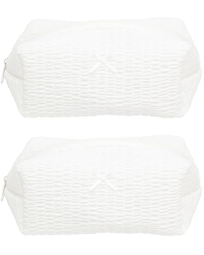 PAZIMIIK 2PCS Cozy Makeup Bag Small Aesthetic Travel Zipper Cosmetic Pouch for Women Make Up Beauty Accessories Brushes, Bubble White - color: Bubble White, size: 2PCS