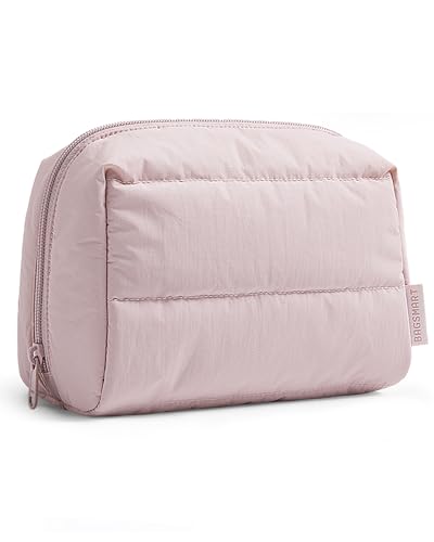 BAGSMART Puffy Makeup Bag, Wide Opening Cosmetic Organizer, Soft Water-Resistant Travel Toiletry Pouch for Women for Purse, Compact & Spacious - color: 02-Baby Pink