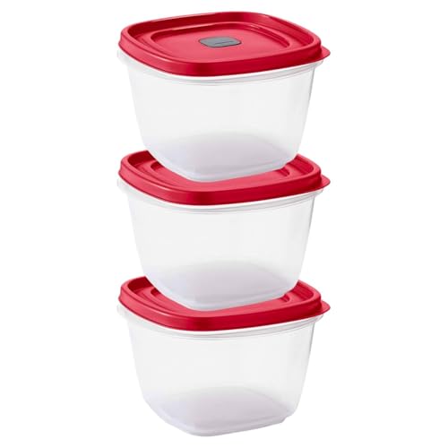 Tribello BPA-Free Plastic Food Storage Set, Red Vented Lids - Microwave, Dishwasher Safe: Perfect for Meal Prep, Leftovers, and Kitchen Organization (3 x 7-Cup) - size: 3 x 7-Cup