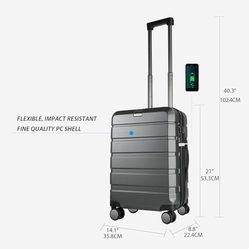 KROSER Hardside Expandable Carry On Luggage with Spinner Wheels & Built-in TSA Lock, Durable Suitcase Rolling Luggage with USB Port, Carry-On 20-Inch Steel Grey - color: Steel Grey