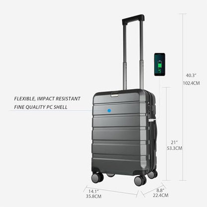 KROSER Hardside Expandable Carry On Luggage with Spinner Wheels & Built-in TSA Lock, Durable Suitcase Rolling Luggage with USB Port, Carry-On 20-Inch Steel Grey - color: Steel Grey