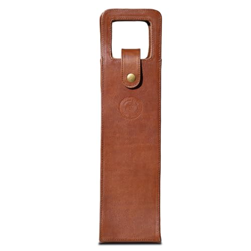 Premium Collection Single Bottle Wine Tote, Brown | Genuine Leather, Elegant & Durable, Secure Locking Strap, Sophisticated Gift for Wine Enthusiasts - color: Brown