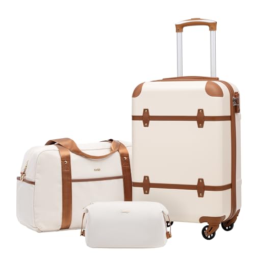 Coolife Luggage Set 3 Piece Suitcase Set Carry On Luggage PC Hardside Luggage TSA Lock Spinner Wheels Telescopic Handle - color: White, size: 3 piece set (DB/TB/20)