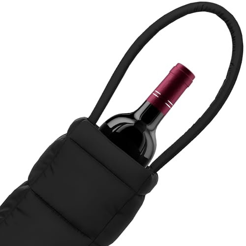 PUFT Puffer Wine Tote Bag – Insulated Wine Bottle Carrier for Bottles – Trendy Quilted Wine Bag - color: 1 Bottles Black