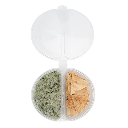 Restaurantware Futura 4 Ounce Snack Containers 100 Microwavable Sauce Containers - 2 Compartments Hinged Lid Clear Plastic Portion Cups For Condiments Or Dips - size: 6 oz