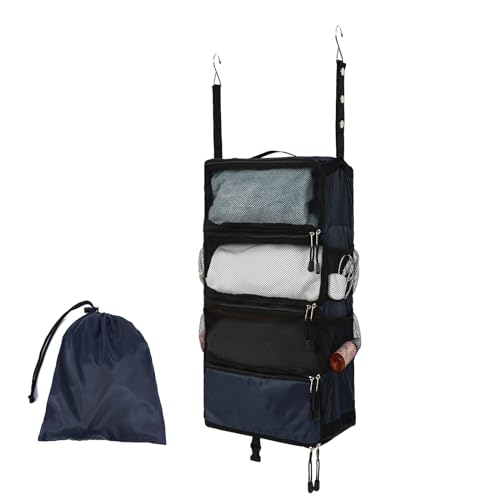 TABITORA Travel Luggage Organizer Hanging Packing Cubes Portable Hanging Shelves Carry on Closet for Suitcase with 2 Hooks,Collapsible(Navy,S) - color: Navy, size: Small