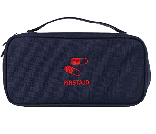 First Aid Kit Portable Empty First Aid Pouch Mini Medications Bag Oxford Cloth Medcial Survival Kit Pocket Handy Travel Pills Drugs Package Container Organizer for Home Car Outdoor - color: Dark Blue