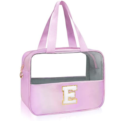 Personalized Initial Clear Makeup Bag Purple Cosmetic Bag Set Large Travel Toiletry Bag, Cute Clear Make Up Bags Organizer Bag for Girlfriend Teacher Gifts Teen Girl Gifts Trendy Stuff E (Purple) - color: Purple, style: E
