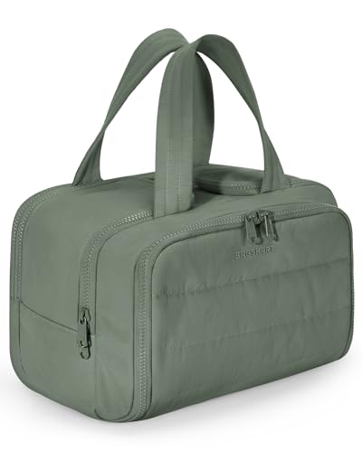 BAGSMART Travel Toiletry Bag, Crush Toiletry Bag for Women, Wide-open Puffy Toiletry Bags for Traveling, Large Travel Cosmetic Makeup Bag Organizer for Accessories,Toiletrie (Haze Green) - color: Haze Green