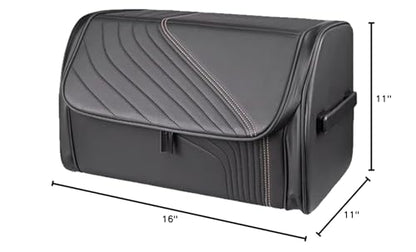 TOPABYTE Car Trunk Organizer with Lid and Sturdy Handle Foldable Durable Premium Leather Storage Box Cargo for BMW SUV Sedan Truck, Black, Small