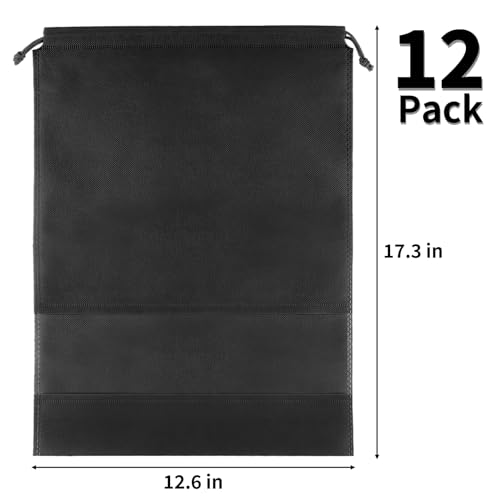 12 Pack Large Shoe Bags for Packing with Clear Window, Dustproof Drawstring Travel Shoe Storage Bags for Men & Women, Black - color: Black