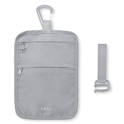 Hidden Travel Wallet Belt Wallet – Large Capacity Passport Holder & Hidden Money Pouch, 3-Zone Organizer Anti-Theft Waist Wallet with Dual Clip Belt & Carabiner - color: Grey