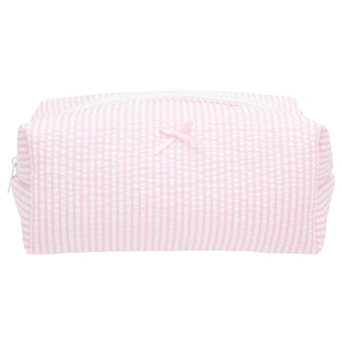 PAZIMIIK Cozy Makeup Bag Travel Cosmetic Bag for Women Soft Toiletry Bag Aesthetic Makeup Organizer Portable Large Zipper Pouch for Skincare Beauty Accessories Brushes Stripe Pink - color: Stripe Pink, size: 1PCS