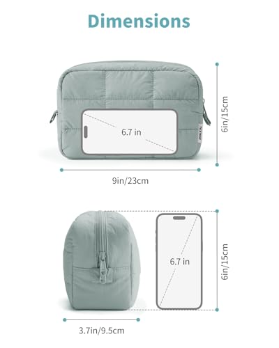 Narwey Puffer Travel Makeup Bag for Women Girl, Quilted Puffy Cosmetic Bag Make Up Bag Organizer, Cute Travel Toiletry Bag for Toiletries (Sage Green) - color: Sage Green