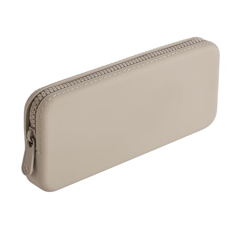 JOVAKIT Rectangle Portable Silicone Cosmetic Bag for Women, Travel Waterproof Makeup Bag Gifts for Women Girls, Zipper Closure Makeup Brush Toiletry Case Travel Storage Organizer Pouch (Khaki) - color: Khaki