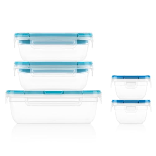 Snapware Plastic Total Solution 5-Pack (Mixed Sizes) Food Storage Containers Set, Leakproof & Airtight Plastic Locking Lids Rectangular Tupperware, BPA-Free Lids, Microwave Dishwasher Freezer Safe - size: 5 Pack, style: Mixed Sizes