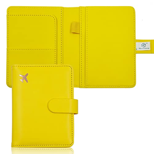 Melsbrinna Premium Leather Passport Holder Covers Case, Waterproof Rfid Blocking Travel Wallet Passport Holder with Pen Holder, Cute Passport Book for Women/Men - color: AM-Lemon yellow
