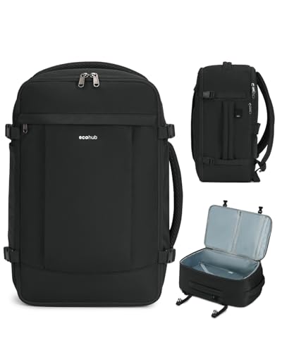 ECOHUB Travel Backpack for Men Women, Carry on Backpack with USB Charging Hole, Spirit Airlines Personal Item Bag Flight Approved, 15.6 Inch Laptop Backpack with Anti Theft Pockets, 30L, Black - color: Black, size: 18 inch underseat