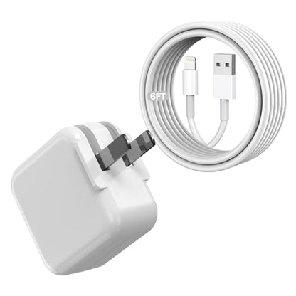iPad Charger,Foldable Apple Fast Charger Cube 12W USB Wall Charging Block Portable i Pad Adapter with 6Foot Long USB A to Lightning Cable Cord Fast Charging for iPad 9/8/7/6/5/4,Mini5/4/3/2/1,Air3/2/1 - size: 1PACK 6FT