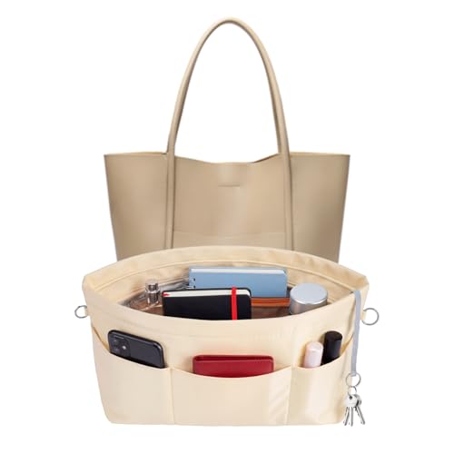 VANCORE Purse Organizer Insert for Handbags,Tote Bag Organizer Insert with Zipper Bag,Premium Handbag Organizer Inside Liner for Women - color: Light Beige, size: X-Large