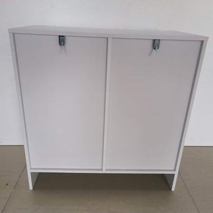 Double Tilt-Out Laundry Hamper Cabinet, Modern Hidden Laundry Hamper with 2 Removable Baskets, Free-Standing Bathroom Storage Cabinet, Anti-tiltdevice, (26.8" Tall White)