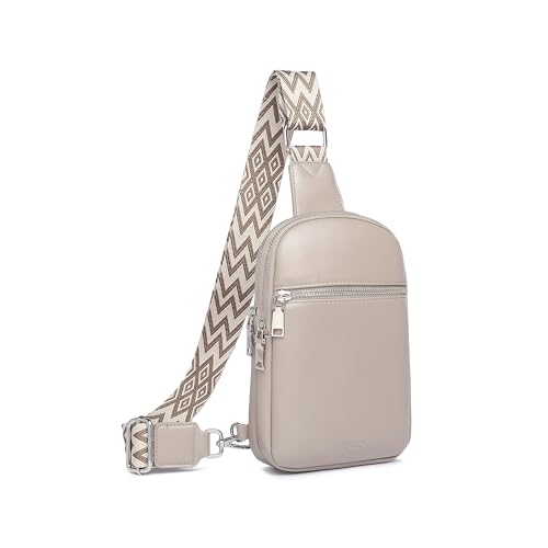 DIOMO Anti Theft Small Sling Bag for Women Cross Body Bag Trendy, RFID Fanny Packs Vegan Leather for Women Travel Belt Purse - color: 1-Grey Silver Zipper