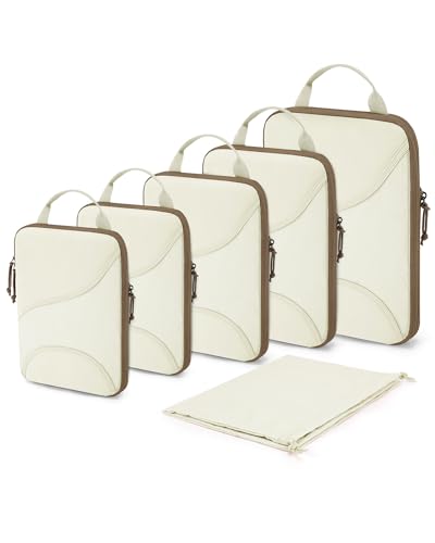 BAGSMART Compression Packing Cubes - 6 Set Travel Packing Cubes for Suitcases, Compression Suitcase Organizers with Shoe Bag - color: 05-White Opal