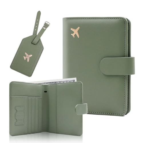 Melsbrinna Rfid Passport Holder for Travel women/Men Set Travel Suitcase Tag, Cute Passport Wallet Rfid Blocking Card Slots, Rfid Passport Cover/CaseTravel Wallet (new mossgreen) - color: new mossgreen