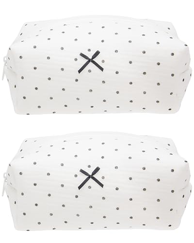 PAZIMIIK 2PCS Cozy Makeup Bag Small Aesthetic Travel Zipper Cosmetic Pouch for Women Make Up Beauty Accessories Brushes,Polka Dot - color: Polka Dot, size: 2PCS