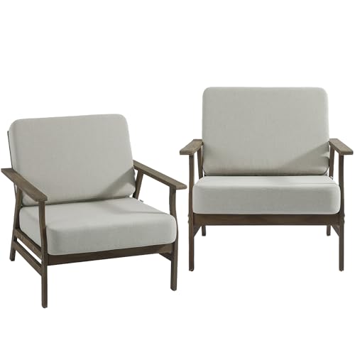 2 Piece Wood Patio Chair Outdoor Bistro Set, Outdoor Armrest Chair All Weather Patio Sofa Furniture Backyard Conversation Sets with Cushions, Light Camel - color: Light Camel, size: 2PCS