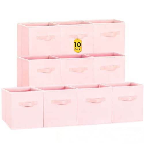 Criusia Storage Cubes- 11 Inch Cube Storage Bins for Organizing Shelves - Nursery Closet Organization Bins for Clothes Blanket - 10 Pack Collapsible Decorative Storage Box for Magazines (Pink) - color: Pink, size: 10 Pack - 11 inches