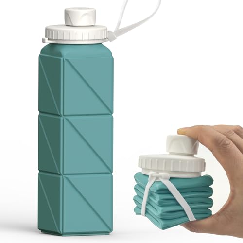 BEAUTAIL Collapsible Water Bottles 20.6oz, Silicone Foldable Portable Travel Water Bottle, Lightweight Reusable Leakproof for Traveling Camping Hiking Cycling Yoga Sports Outdoor - color: Blue