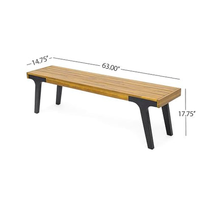Christopher Knight Home 3 Piece Patio Dining Table,Acacia Wood Table Bench Dining Set,2 Wood Benches with 69'' Large Dining Table,Industrial Style Dining Furniture Set for Outdoor Deck, Yard, Porch