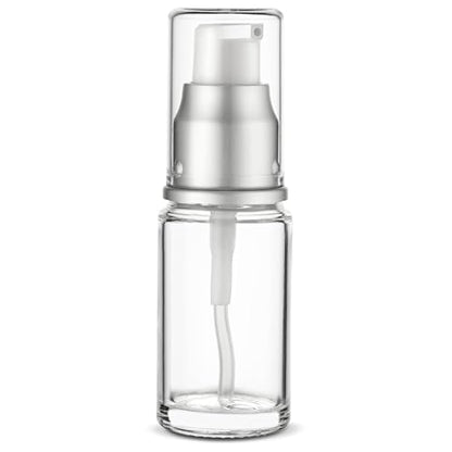 VitalUp 0.5 Oz 15ml Refillable Luxury Clear Glass Lotion Travel Pump Bottle with Silver Cap for Cosmetics, Lotion, Body Cream, Sanitizers, Cream, Foundation (Pack of 3) - size: 15 ml (3 Pack)