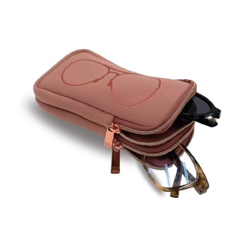 MYTAGALONGS Double Eyeglass Case with 2 Compartments - color: Blush/ Rose Gold