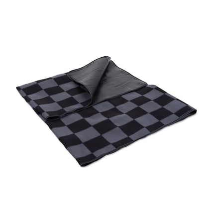 Picnic TIME Outdoor Picnic Blanket Tote, 59"x51" Foldable Beach & Camping Blanket with Soft Fleece, Water-Resistant Bottom, Adjustable Strap & Zippered Pocket (Black Checkers) - color: Black Checkers