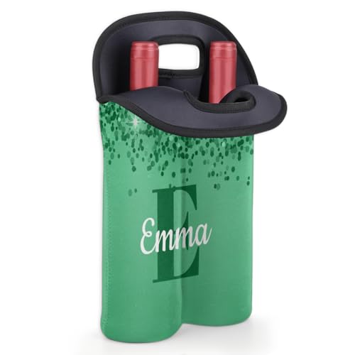 Personalized Neoprene Wine Carrier 2 Bottle, Wine Gift Bags Custom with Name Travel Wine Bottle Holder - color: Green, size: Medium