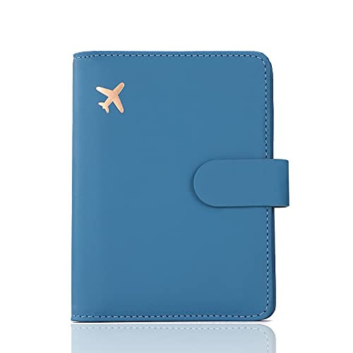 Melsbrinna Premium Leather Passport Holder Covers Case, Waterproof Rfid Blocking Travel Wallet Passport Holder with Pen Holder, Cute Passport Book for Women/Men - color: AF-Denim blue