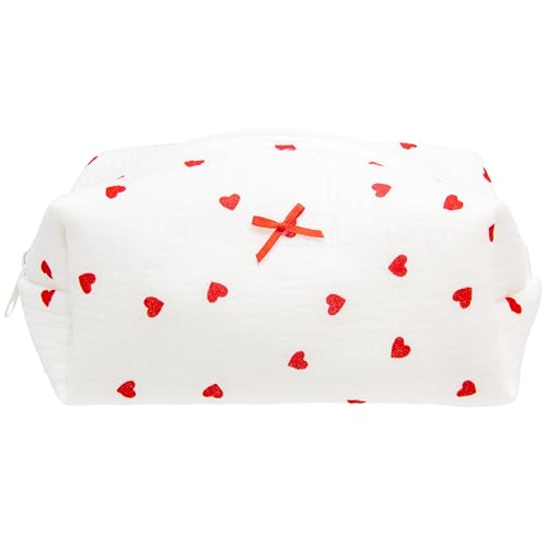 PAZIMIIK Cozy Makeup Bag Small Aesthetic Travel Zipper Cosmetic Pouch for Women Make Up Beauty Accessories Brushes,Heart Red - color: Heart Red, size: 1PCS